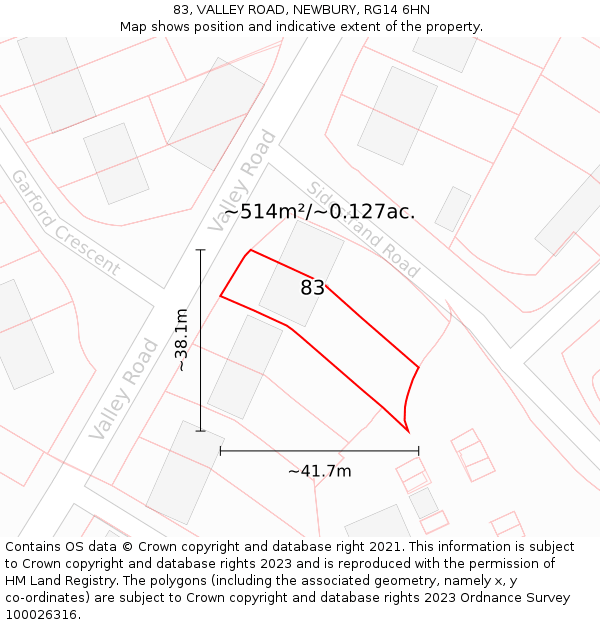 83, VALLEY ROAD, NEWBURY, RG14 6HN: Plot and title map