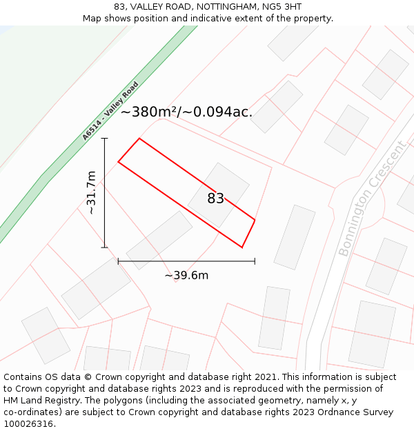 83, VALLEY ROAD, NOTTINGHAM, NG5 3HT: Plot and title map