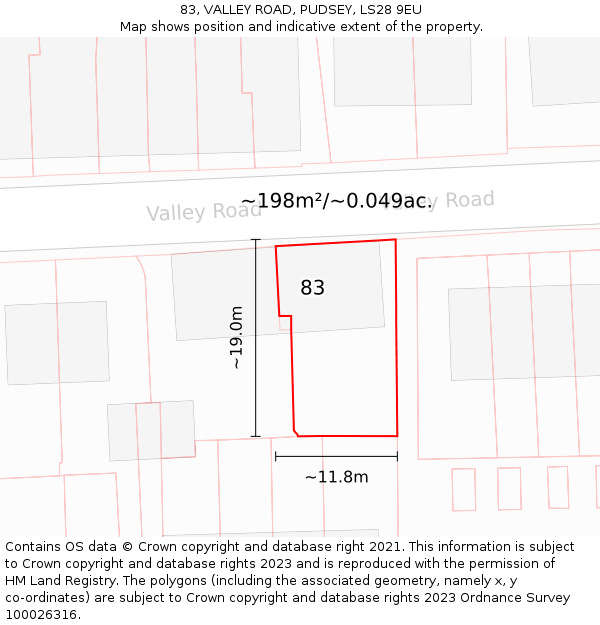 83, VALLEY ROAD, PUDSEY, LS28 9EU: Plot and title map
