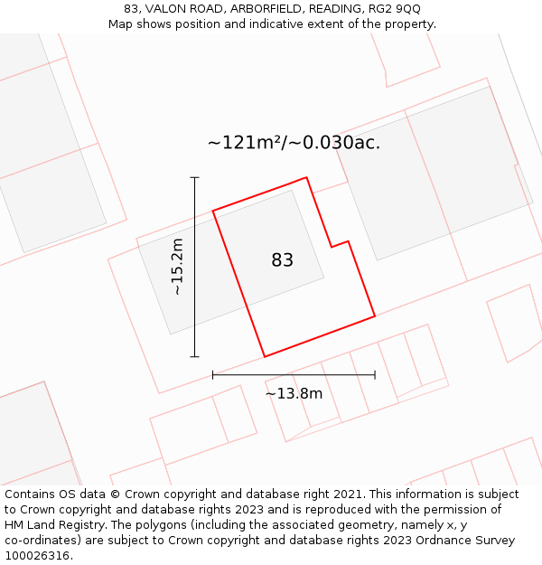 83, VALON ROAD, ARBORFIELD, READING, RG2 9QQ: Plot and title map