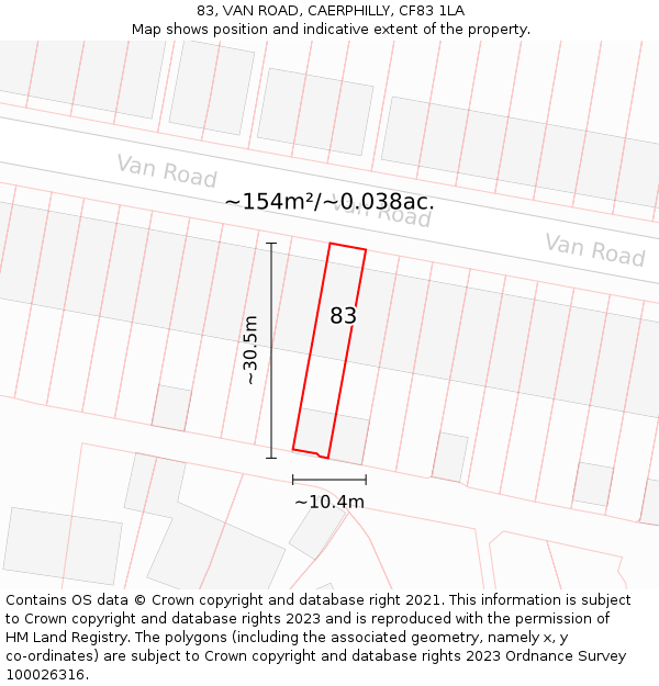 83, VAN ROAD, CAERPHILLY, CF83 1LA: Plot and title map