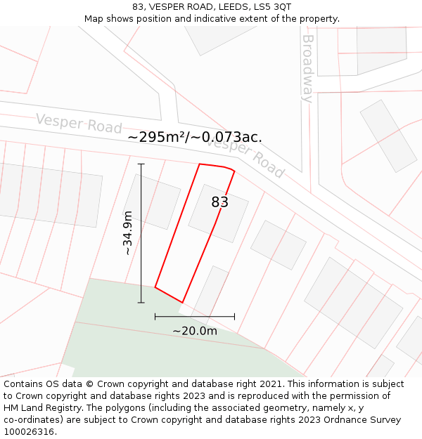83, VESPER ROAD, LEEDS, LS5 3QT: Plot and title map
