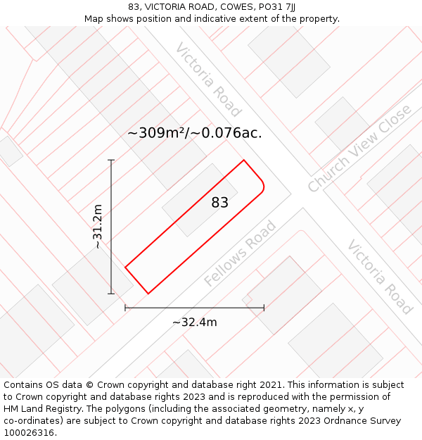 83, VICTORIA ROAD, COWES, PO31 7JJ: Plot and title map