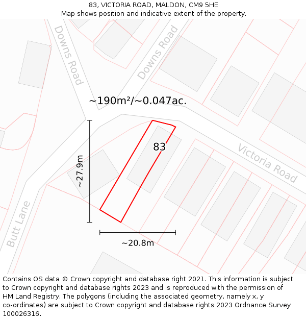 83, VICTORIA ROAD, MALDON, CM9 5HE: Plot and title map