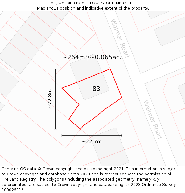 83, WALMER ROAD, LOWESTOFT, NR33 7LE: Plot and title map