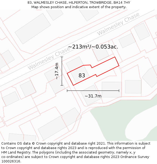 83, WALMESLEY CHASE, HILPERTON, TROWBRIDGE, BA14 7HY: Plot and title map