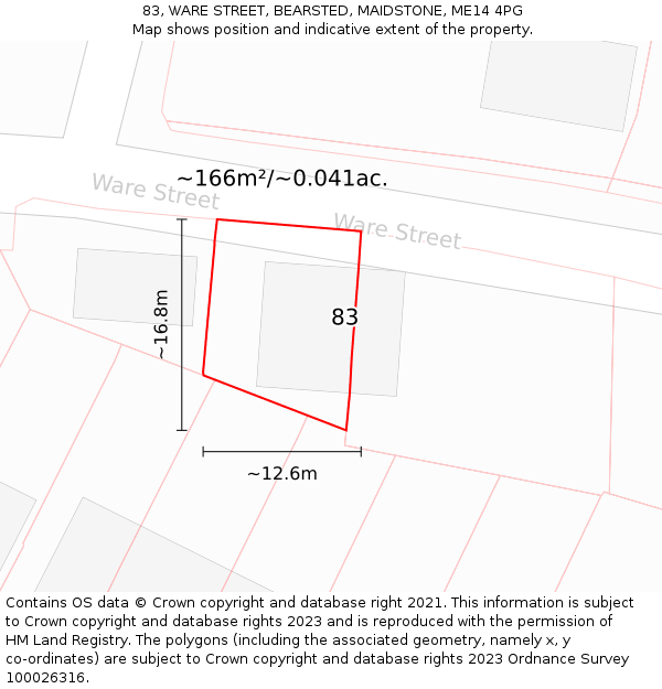 83, WARE STREET, BEARSTED, MAIDSTONE, ME14 4PG: Plot and title map