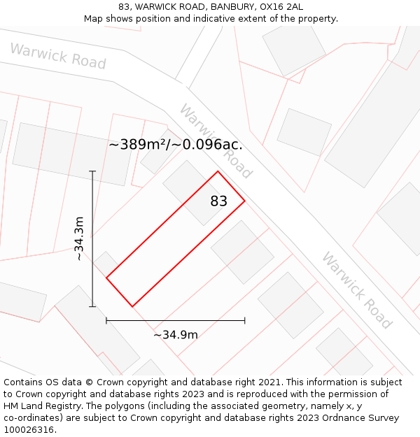 83, WARWICK ROAD, BANBURY, OX16 2AL: Plot and title map