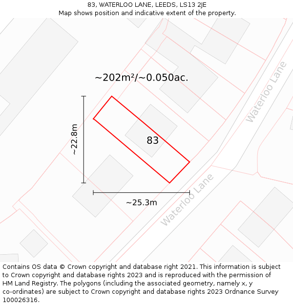 83, WATERLOO LANE, LEEDS, LS13 2JE: Plot and title map