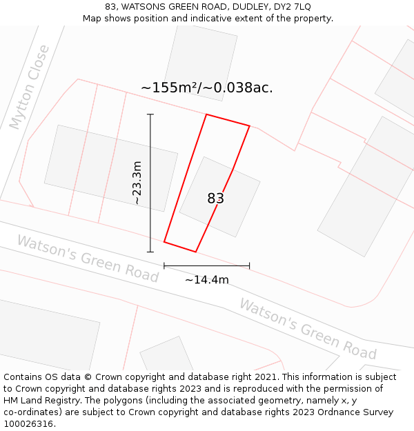 83, WATSONS GREEN ROAD, DUDLEY, DY2 7LQ: Plot and title map