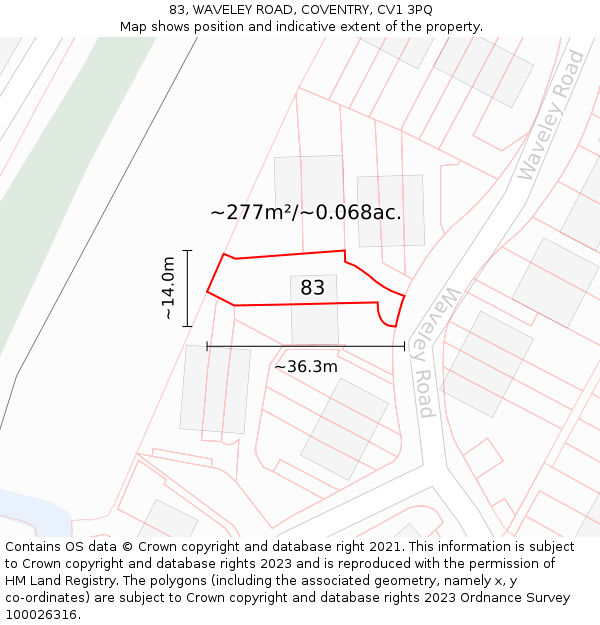 83, WAVELEY ROAD, COVENTRY, CV1 3PQ: Plot and title map