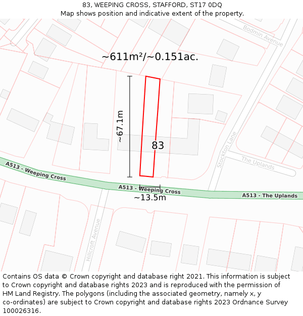 83, WEEPING CROSS, STAFFORD, ST17 0DQ: Plot and title map