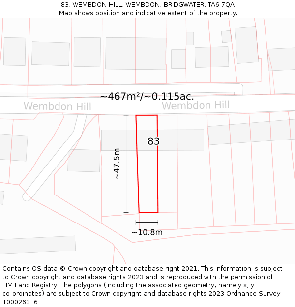 83, WEMBDON HILL, WEMBDON, BRIDGWATER, TA6 7QA: Plot and title map