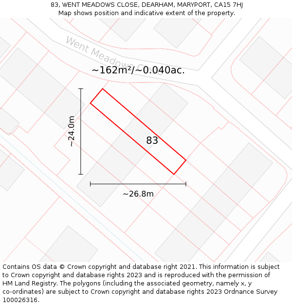 83, WENT MEADOWS CLOSE, DEARHAM, MARYPORT, CA15 7HJ: Plot and title map