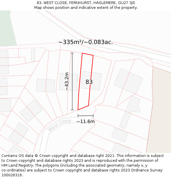 83, WEST CLOSE, FERNHURST, HASLEMERE, GU27 3JS: Plot and title map