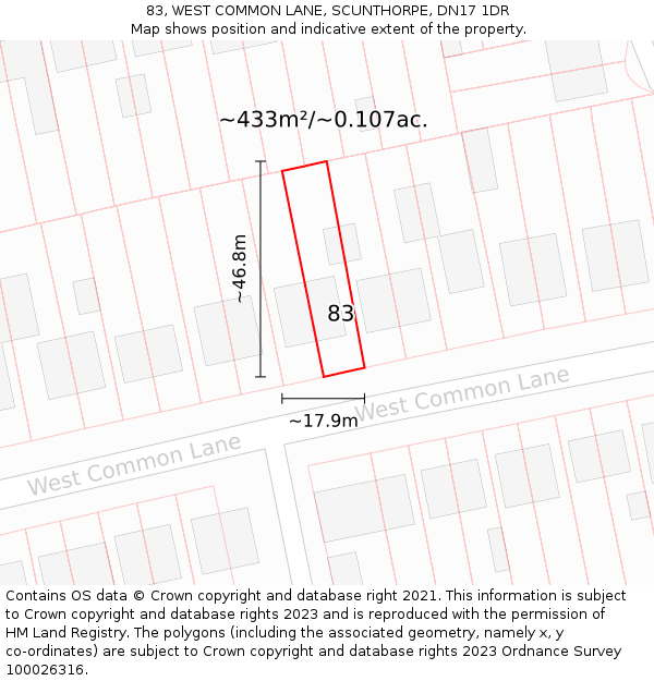 83, WEST COMMON LANE, SCUNTHORPE, DN17 1DR: Plot and title map