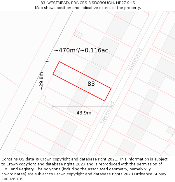 83, WESTMEAD, PRINCES RISBOROUGH, HP27 9HS: Plot and title map