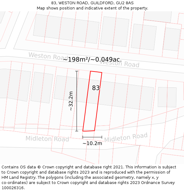83, WESTON ROAD, GUILDFORD, GU2 8AS: Plot and title map