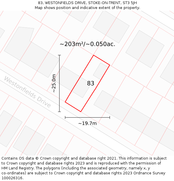83, WESTONFIELDS DRIVE, STOKE-ON-TRENT, ST3 5JH: Plot and title map