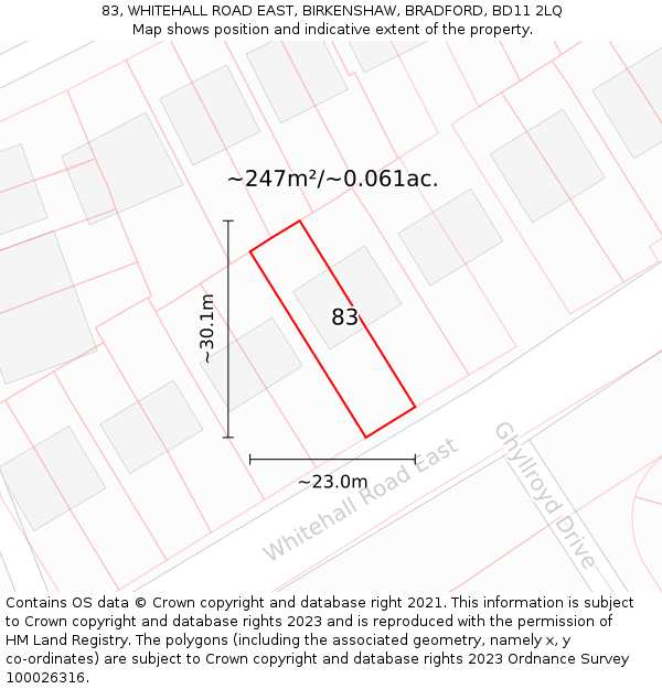 83, WHITEHALL ROAD EAST, BIRKENSHAW, BRADFORD, BD11 2LQ: Plot and title map