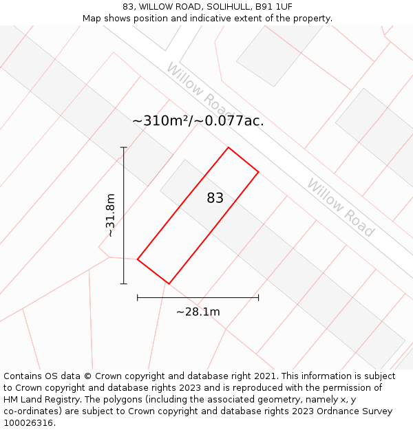 83, WILLOW ROAD, SOLIHULL, B91 1UF: Plot and title map