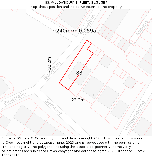 83, WILLOWBOURNE, FLEET, GU51 5BP: Plot and title map
