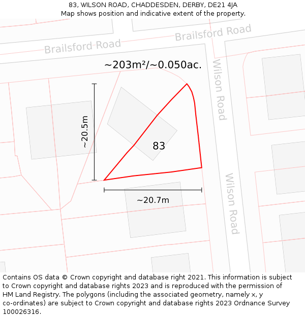 83, WILSON ROAD, CHADDESDEN, DERBY, DE21 4JA: Plot and title map