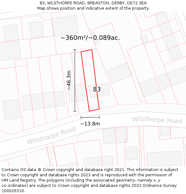 83, WILSTHORPE ROAD, BREASTON, DERBY, DE72 3EA: Plot and title map