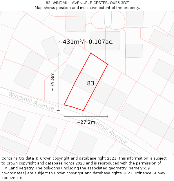 83, WINDMILL AVENUE, BICESTER, OX26 3DZ: Plot and title map
