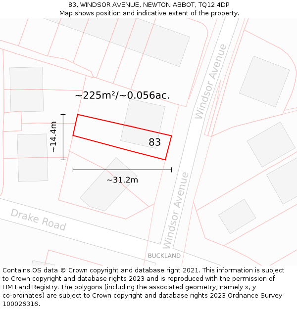 83, WINDSOR AVENUE, NEWTON ABBOT, TQ12 4DP: Plot and title map