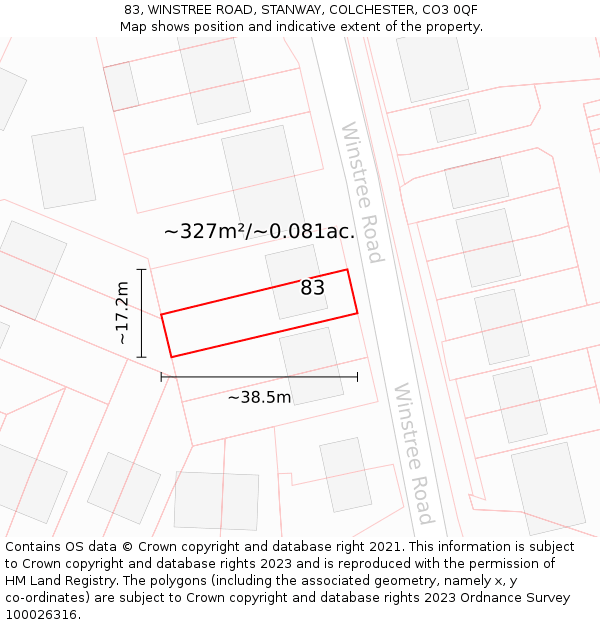 83, WINSTREE ROAD, STANWAY, COLCHESTER, CO3 0QF: Plot and title map