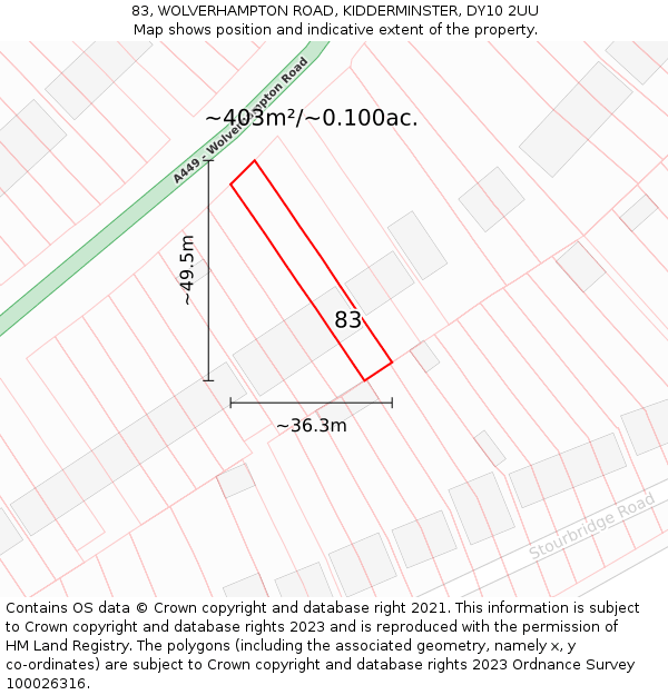 83, WOLVERHAMPTON ROAD, KIDDERMINSTER, DY10 2UU: Plot and title map