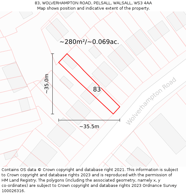 83, WOLVERHAMPTON ROAD, PELSALL, WALSALL, WS3 4AA: Plot and title map