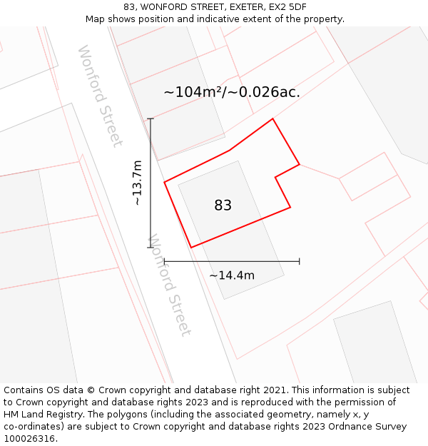 83, WONFORD STREET, EXETER, EX2 5DF: Plot and title map