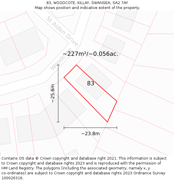 83, WOODCOTE, KILLAY, SWANSEA, SA2 7AY: Plot and title map