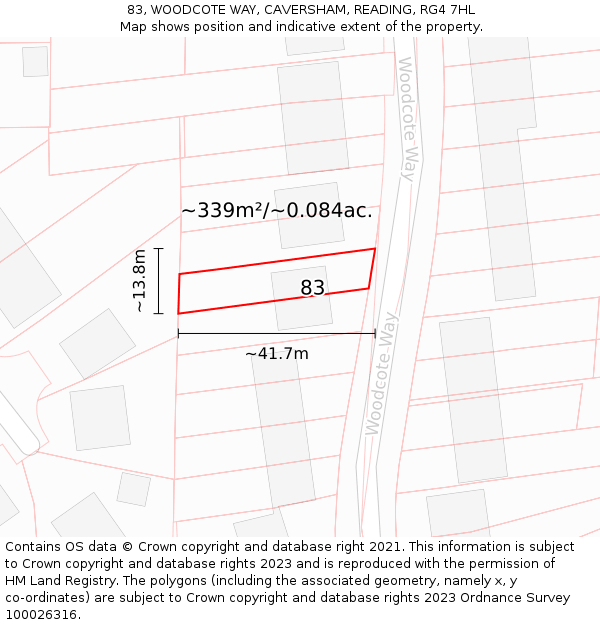 83, WOODCOTE WAY, CAVERSHAM, READING, RG4 7HL: Plot and title map