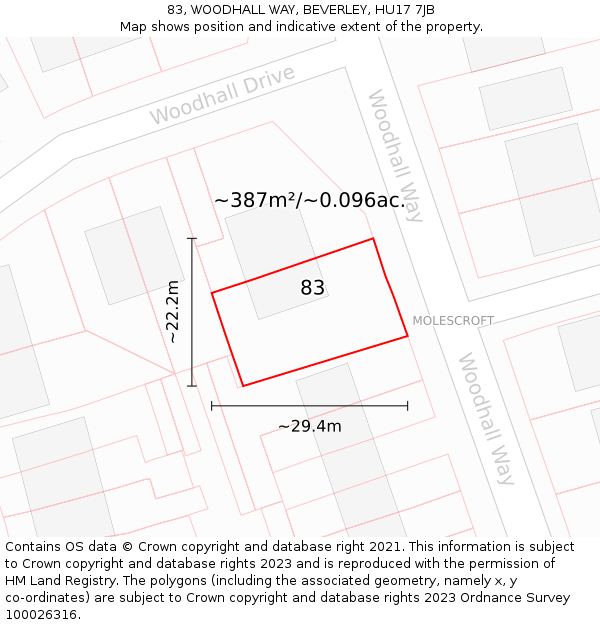 83, WOODHALL WAY, BEVERLEY, HU17 7JB: Plot and title map