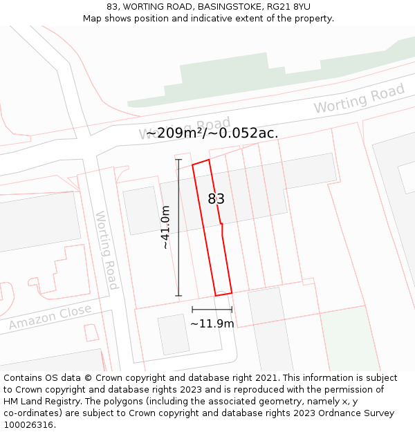 83, WORTING ROAD, BASINGSTOKE, RG21 8YU: Plot and title map