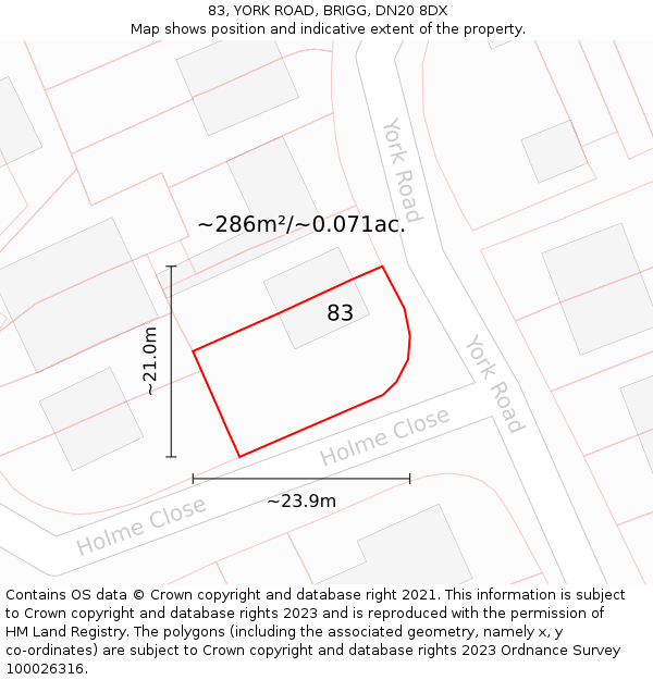 83, YORK ROAD, BRIGG, DN20 8DX: Plot and title map