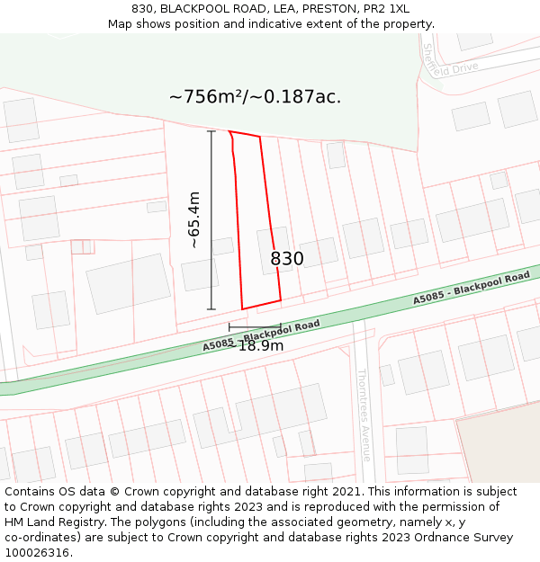 830, BLACKPOOL ROAD, LEA, PRESTON, PR2 1XL: Plot and title map