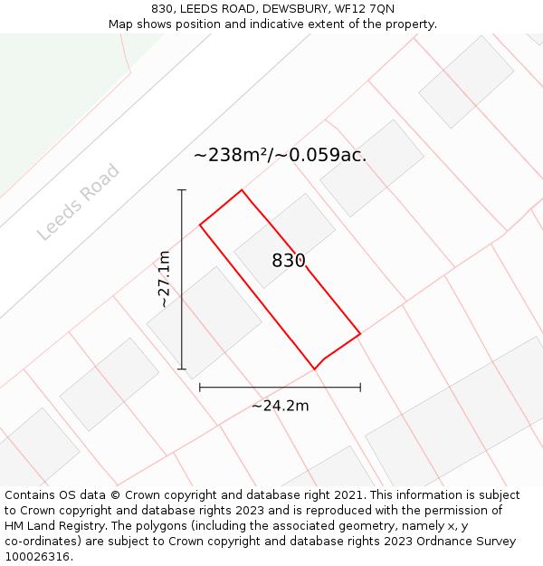 830, LEEDS ROAD, DEWSBURY, WF12 7QN: Plot and title map