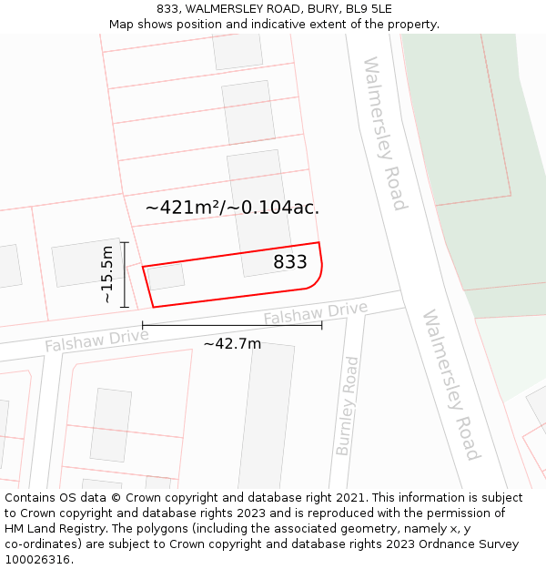 833, WALMERSLEY ROAD, BURY, BL9 5LE: Plot and title map