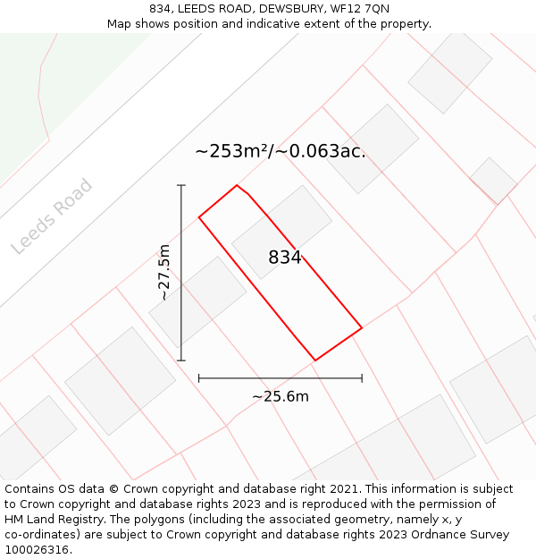 834, LEEDS ROAD, DEWSBURY, WF12 7QN: Plot and title map