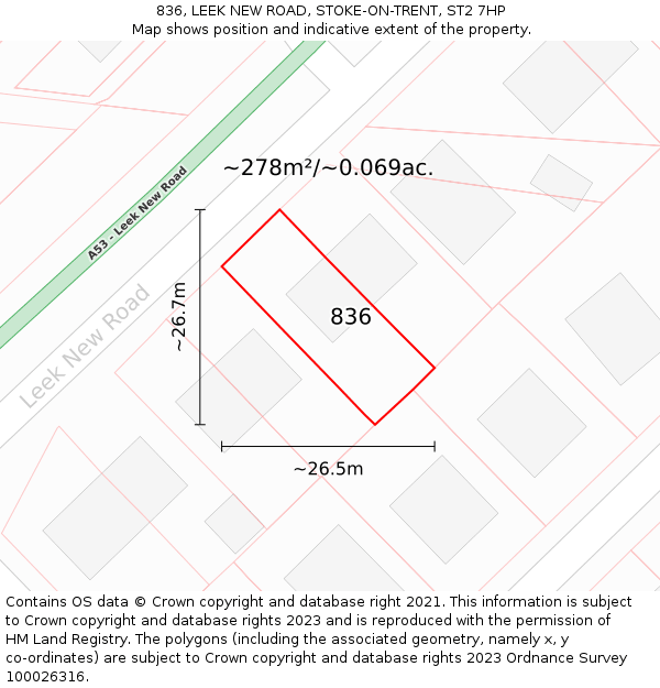 836, LEEK NEW ROAD, STOKE-ON-TRENT, ST2 7HP: Plot and title map