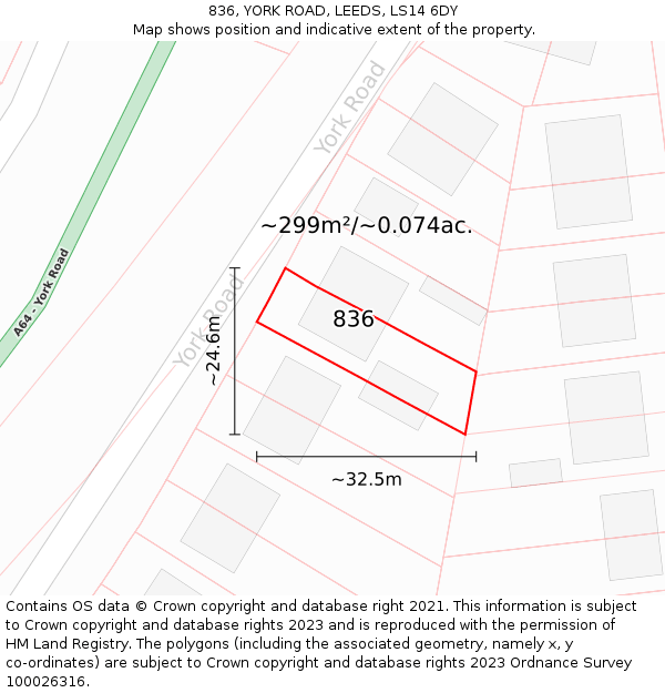 836, YORK ROAD, LEEDS, LS14 6DY: Plot and title map