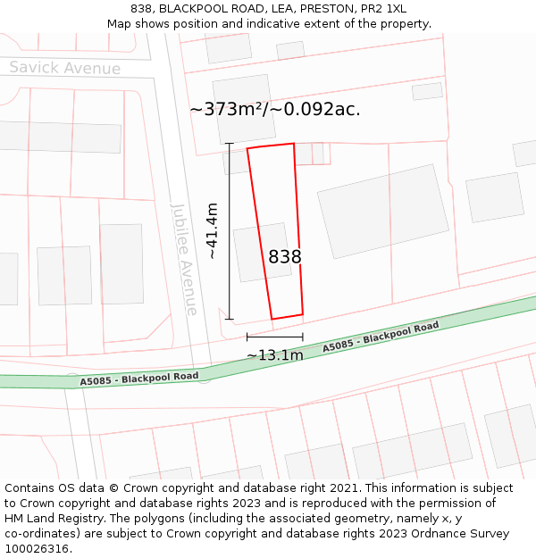 838, BLACKPOOL ROAD, LEA, PRESTON, PR2 1XL: Plot and title map