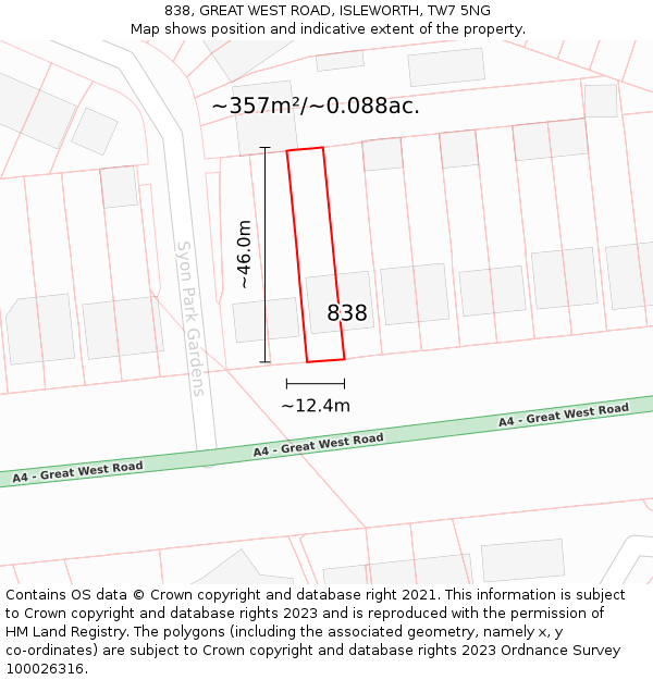 838, GREAT WEST ROAD, ISLEWORTH, TW7 5NG: Plot and title map