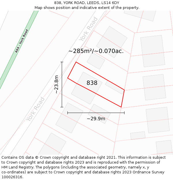 838, YORK ROAD, LEEDS, LS14 6DY: Plot and title map