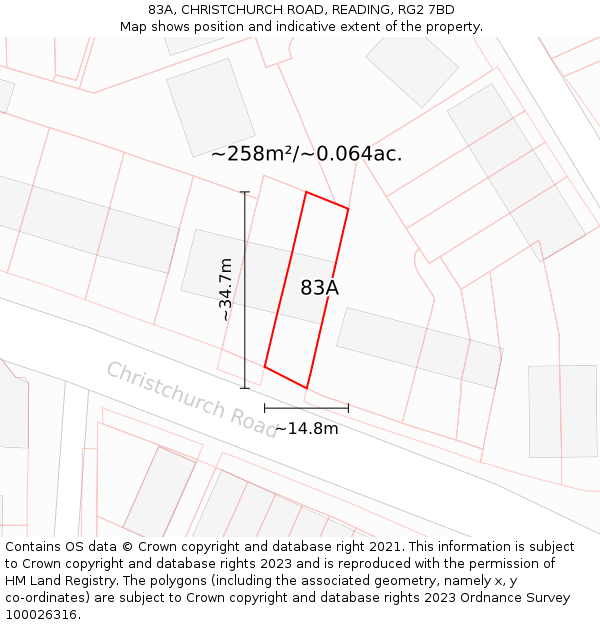 83A, CHRISTCHURCH ROAD, READING, RG2 7BD: Plot and title map