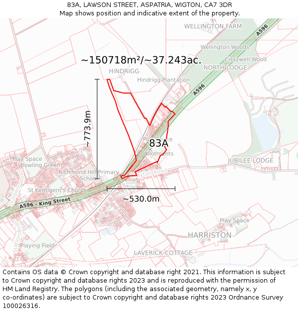 83A, LAWSON STREET, ASPATRIA, WIGTON, CA7 3DR: Plot and title map